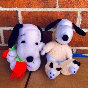 Vintage Peanuts Snoopy Plush Lot – Rare Lamb Pajamas Slippers + McDonald’s Scarf